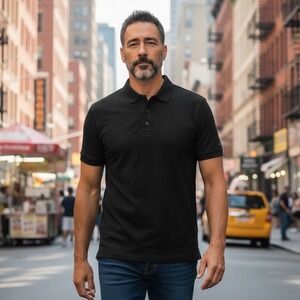 Two Blind‎ Brothers Mens Black Bamboo Cotton Blend Short Sleeve Polo Shirt Small